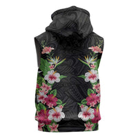 Hawaii Tropical Flowers Sleeveless Hoodie Black Polynesian Tattoo Art LT05 - Polynesian Pride