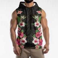 Hawaii Tropical Flowers Sleeveless Zip Hoodie Black Polynesian Tattoo Art LT05 - Polynesian Pride