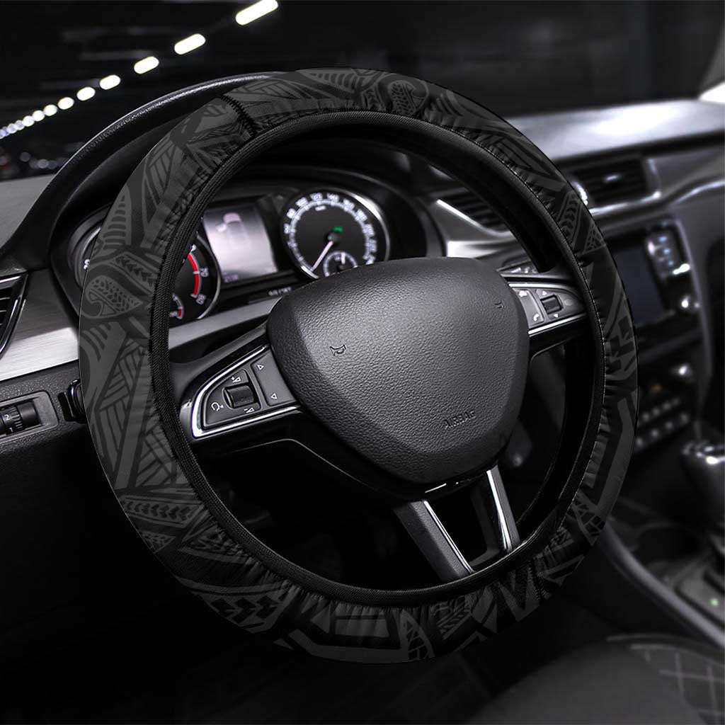 Hawaii Tropical Flowers Steering Wheel Cover Black Polynesian Tattoo Art LT05 Universal Fit Black - Polynesian Pride