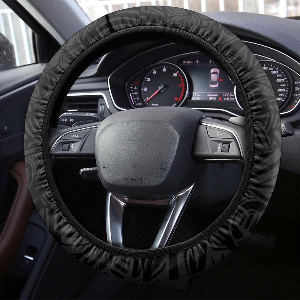Hawaii Tropical Flowers Steering Wheel Cover Black Polynesian Tattoo Art LT05 - Polynesian Pride