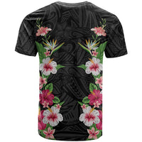 Hawaii Tropical Flowers T Shirt Black Polynesian Tattoo Art LT05 - Polynesian Pride