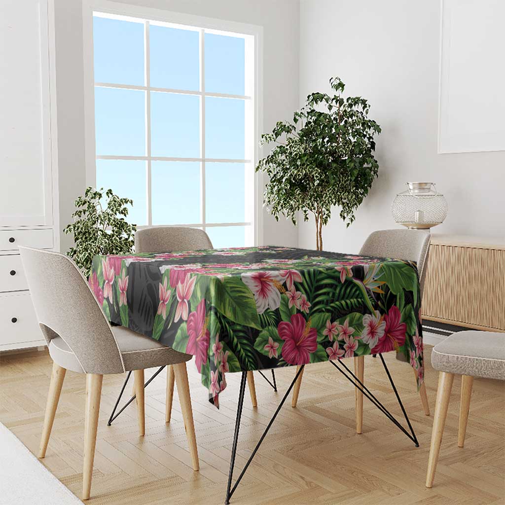 Hawaii Tropical Flowers Tablecloth Black Polynesian Tattoo Art LT05 - Polynesian Pride