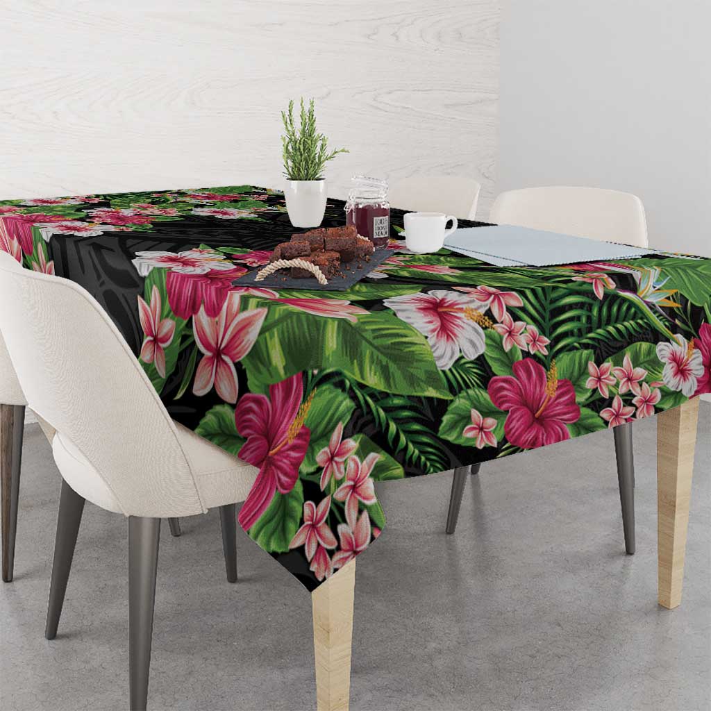 Hawaii Tropical Flowers Tablecloth Black Polynesian Tattoo Art LT05 - Polynesian Pride