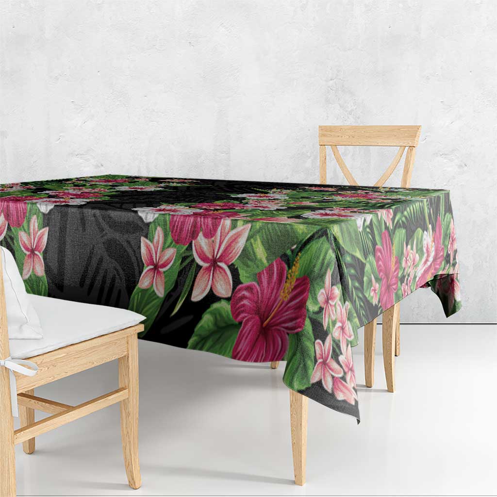 Hawaii Tropical Flowers Tablecloth Black Polynesian Tattoo Art LT05 - Polynesian Pride