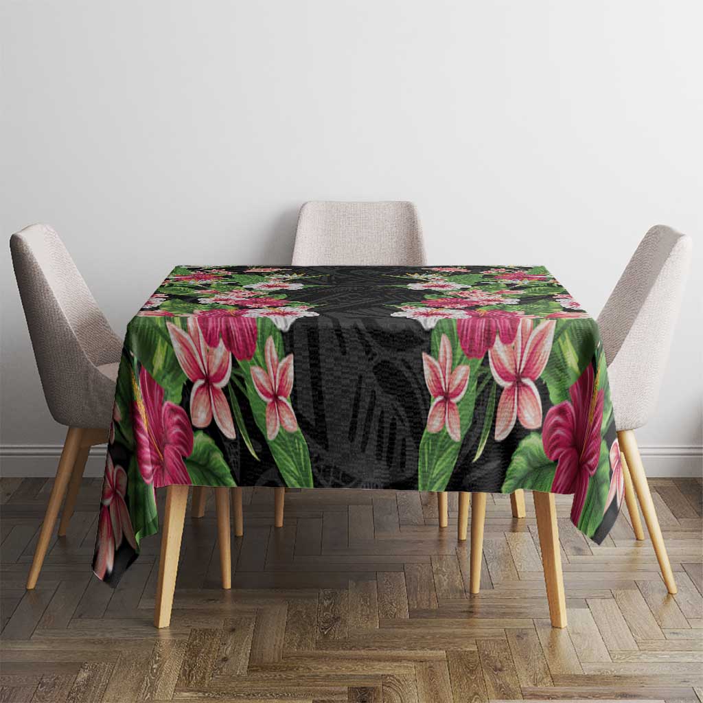 Hawaii Tropical Flowers Tablecloth Black Polynesian Tattoo Art LT05 - Polynesian Pride