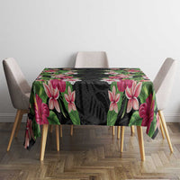 Hawaii Tropical Flowers Tablecloth Black Polynesian Tattoo Art LT05 - Polynesian Pride