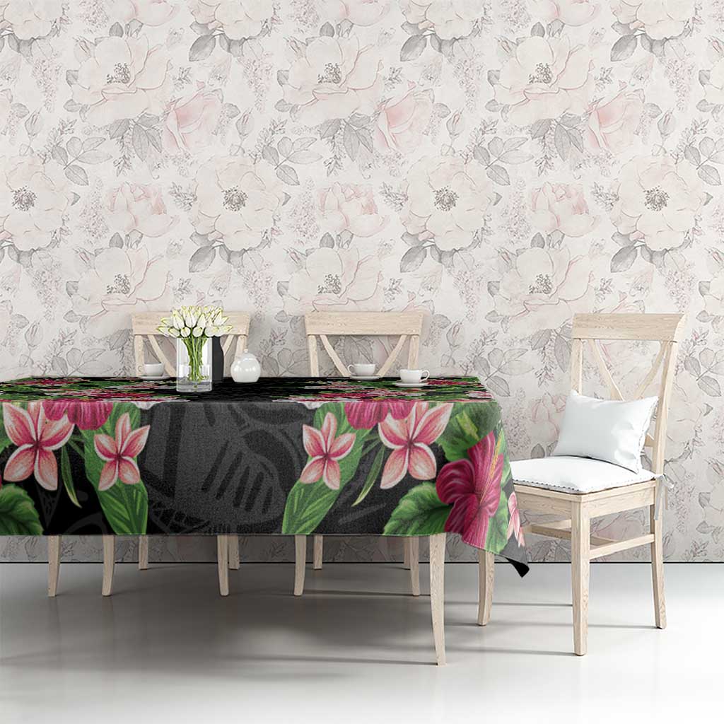 Hawaii Tropical Flowers Tablecloth Black Polynesian Tattoo Art LT05 - Polynesian Pride