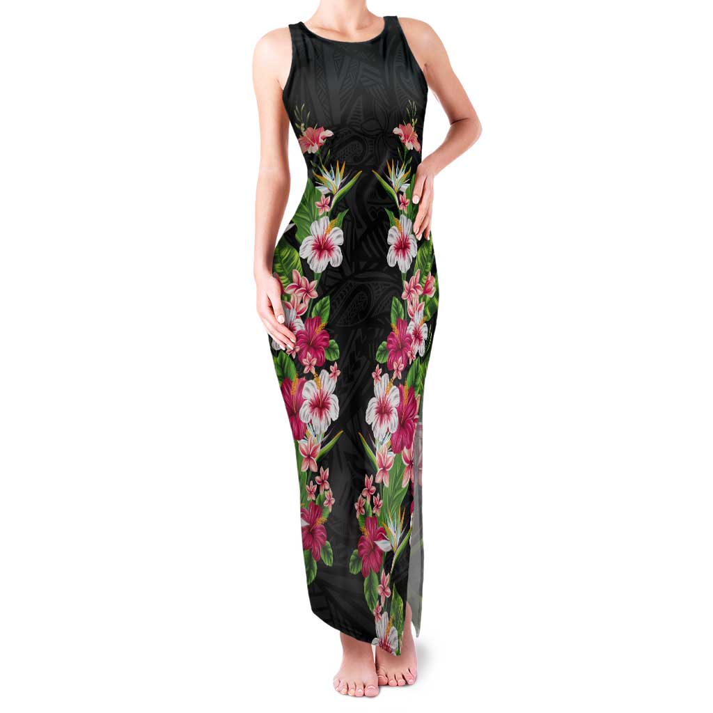 Hawaii Tropical Flowers Tank Maxi Dress Black Polynesian Tattoo Art LT05 Women Black - Polynesian Pride