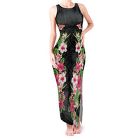 Hawaii Tropical Flowers Tank Maxi Dress Black Polynesian Tattoo Art LT05 Women Black - Polynesian Pride