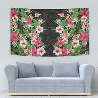 Hawaii Tropical Flowers Tapestry Black Polynesian Tattoo Art LT05 - Polynesian Pride