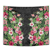 Hawaii Tropical Flowers Tapestry Black Polynesian Tattoo Art LT05 - Polynesian Pride