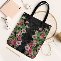 Hawaii Tropical Flowers Tote Bag Black Polynesian Tattoo Art LT05 Black Strap One Size Black - Polynesian Pride