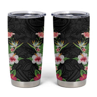 Hawaii Tropical Flowers Tumbler Cup Black Polynesian Tattoo Art LT05 Black - Polynesian Pride