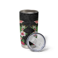 Hawaii Tropical Flowers Tumbler Cup Black Polynesian Tattoo Art LT05 - Polynesian Pride