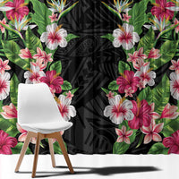 Hawaii Tropical Flowers Window Curtain Black Polynesian Tattoo Art LT05 - Polynesian Pride