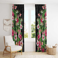 Hawaii Tropical Flowers Window Curtain Black Polynesian Tattoo Art LT05 - Polynesian Pride