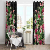 Hawaii Tropical Flowers Window Curtain Black Polynesian Tattoo Art LT05 - Polynesian Pride
