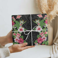 Hawaii Tropical Flowers Wrapping Paper Black Polynesian Tattoo Art LT05 - Polynesian Pride