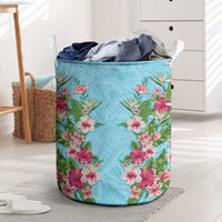Hawaii Tropical Flowers Laundry Basket Sky Blue Polynesian Tattoo Art LT05 Blue - Polynesian Pride