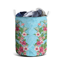 Hawaii Tropical Flowers Laundry Basket Sky Blue Polynesian Tattoo Art LT05 - Polynesian Pride