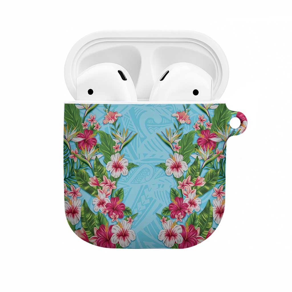 Hawaii Tropical Flowers AirPods Case Sky Blue Polynesian Tattoo Art LT05 Blue - Polynesian Pride