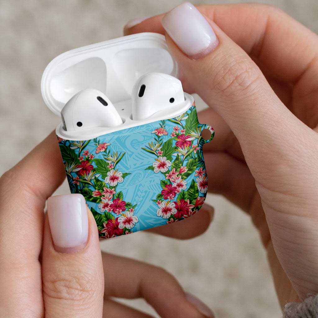 Hawaii Tropical Flowers AirPods Case Sky Blue Polynesian Tattoo Art LT05 - Polynesian Pride