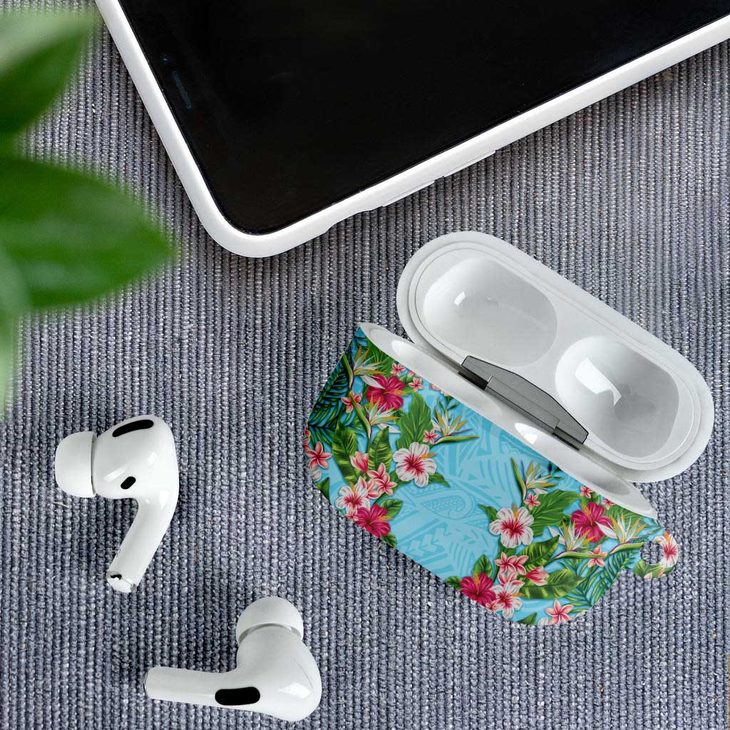 Hawaii Tropical Flowers AirPods Case Sky Blue Polynesian Tattoo Art LT05 - Polynesian Pride