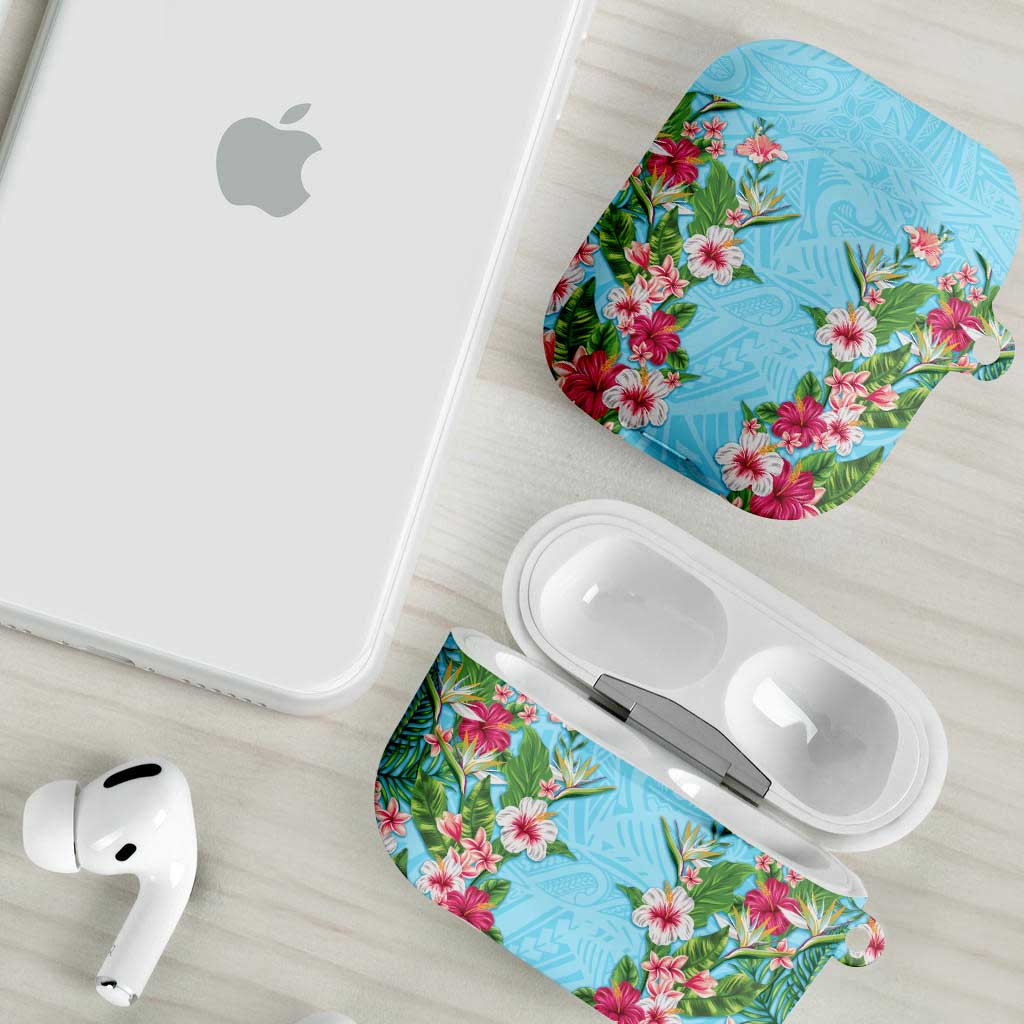 Hawaii Tropical Flowers AirPods Case Sky Blue Polynesian Tattoo Art LT05 - Polynesian Pride