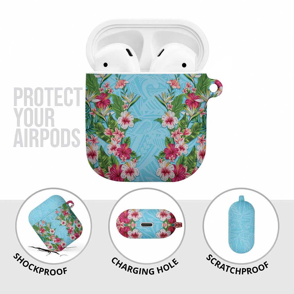 Hawaii Tropical Flowers AirPods Case Sky Blue Polynesian Tattoo Art LT05 - Polynesian Pride