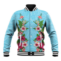Hawaii Tropical Flowers Baseball Jacket Sky Blue Polynesian Tattoo Art LT05 Unisex Blue - Polynesian Pride