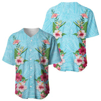 Hawaii Tropical Flowers Baseball Jersey Sky Blue Polynesian Tattoo Art LT05 - Polynesian Pride