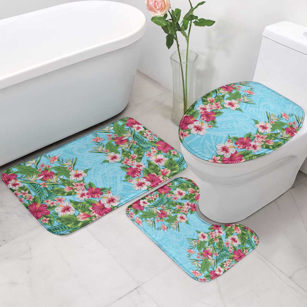 Hawaii Tropical Flowers Bathroom Set Sky Blue Polynesian Tattoo Art LT05 - Polynesian Pride