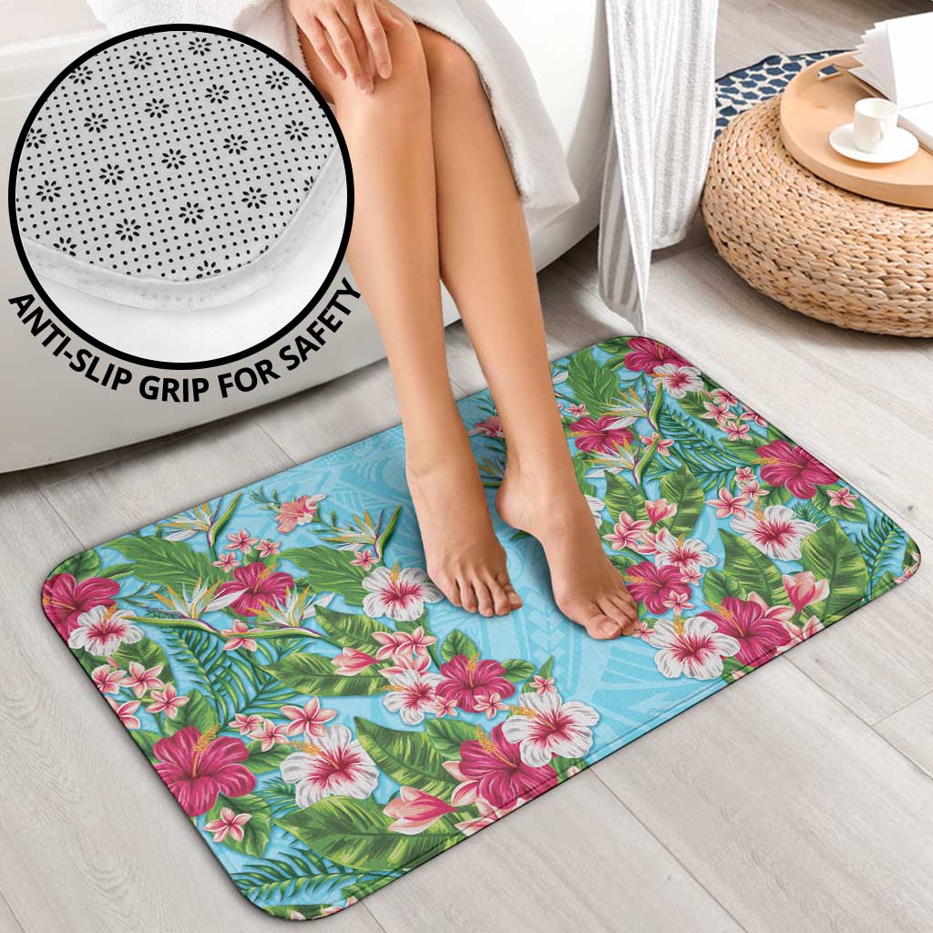 Hawaii Tropical Flowers Bathroom Set Sky Blue Polynesian Tattoo Art LT05 - Polynesian Pride