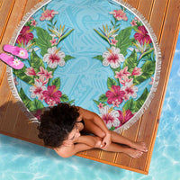 Hawaii Tropical Flowers Beach Blanket Sky Blue Polynesian Tattoo Art