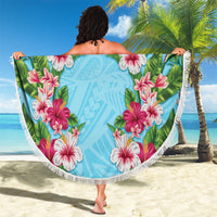 Hawaii Tropical Flowers Beach Blanket Sky Blue Polynesian Tattoo Art