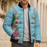 Hawaii Tropical Flowers Bomber Puffer Jacket Sky Blue Polynesian Tattoo Art LT05 - Polynesian Pride