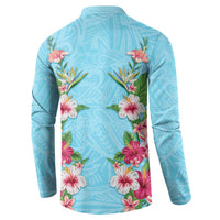 Hawaii Tropical Flowers Button Sweatshirt Sky Blue Polynesian Tattoo Art LT05 - Polynesian Pride