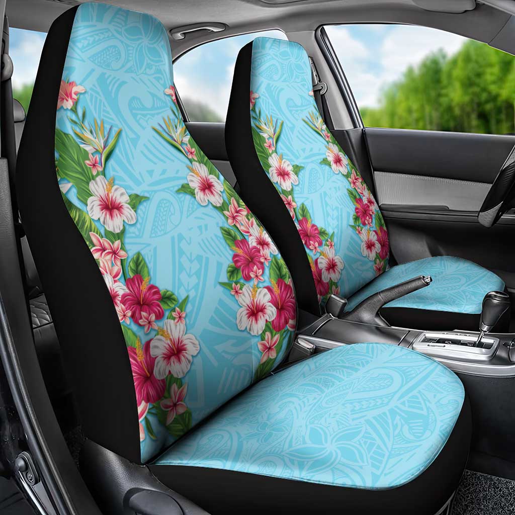 Hawaii Tropical Flowers Car Seat Cover Sky Blue Polynesian Tattoo Art LT05 - Polynesian Pride