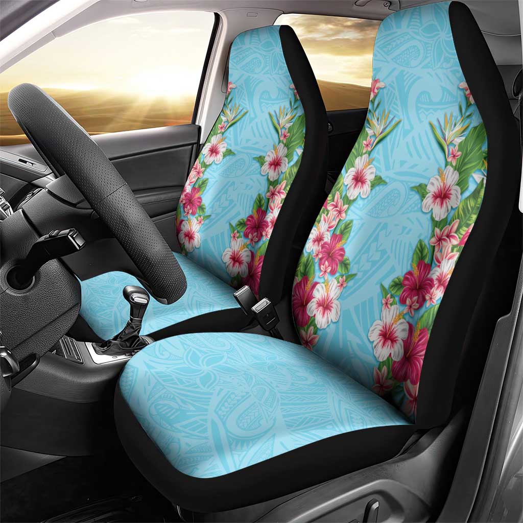 Hawaii Tropical Flowers Car Seat Cover Sky Blue Polynesian Tattoo Art LT05 - Polynesian Pride