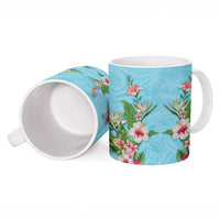 Hawaii Tropical Flowers Ceramic Mug Sky Blue Polynesian Tattoo Art LT05 - Polynesian Pride