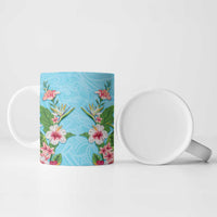 Hawaii Tropical Flowers Ceramic Mug Sky Blue Polynesian Tattoo Art LT05 - Polynesian Pride