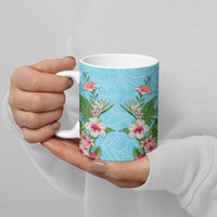 Hawaii Tropical Flowers Ceramic Mug Sky Blue Polynesian Tattoo Art LT05 - Polynesian Pride