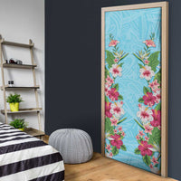 Hawaii Tropical Flowers Door Cover Sky Blue Polynesian Tattoo Art