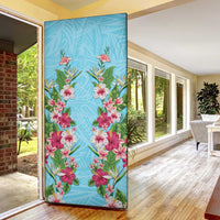 Hawaii Tropical Flowers Door Cover Sky Blue Polynesian Tattoo Art
