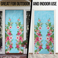 Hawaii Tropical Flowers Door Cover Sky Blue Polynesian Tattoo Art
