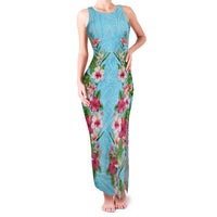 Hawaii Tropical Flowers Family Matching Tank Maxi Dress and Hawaiian Shirt Sky Blue Polynesian Tattoo Art
