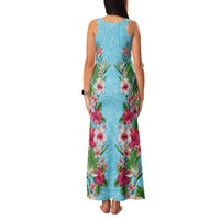 Hawaii Tropical Flowers Family Matching Tank Maxi Dress and Hawaiian Shirt Sky Blue Polynesian Tattoo Art