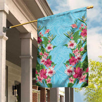 Hawaii Tropical Flowers Garden Flag Sky Blue Polynesian Tattoo Art LT05 House Flag Blue - Polynesian Pride