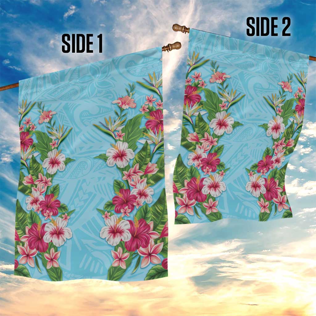 Hawaii Tropical Flowers Garden Flag Sky Blue Polynesian Tattoo Art LT05 - Polynesian Pride