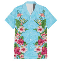 Hawaii Tropical Flowers Hawaiian Shirt Sky Blue Polynesian Tattoo Art LT05 Blue - Polynesian Pride